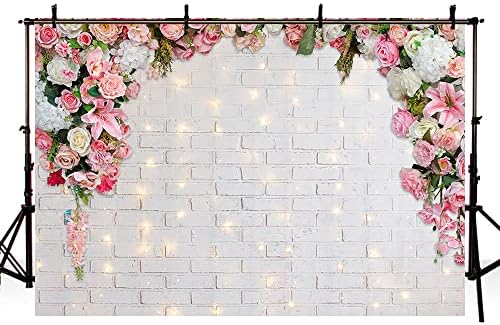 Aibiin 10x7ft бели цвеќиња wallидни розови цветни фотографии позадини за свадба невестинска церемонија за ангажирање на туш, фотографија позадина