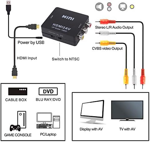 HDMI ДО RCA, HD Видео Конвертор, Yeworth 1080p Мини HDMI ДО 3RCA AV/CVBS Композитен Адаптер Конвертор ЗА КОМПЈУТЕР/PS3/ДВД, Поддршка PAL/NTSC