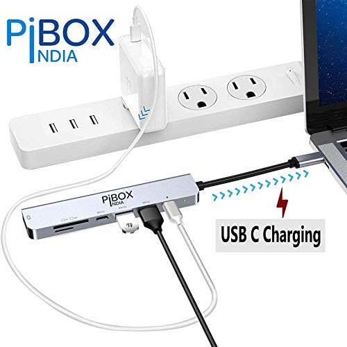 pibox Индија-USB C Hub Dock-7 во 1 со HDCP 2.2, Алуминиумски Тип C Адаптер СО 4k HDMI Порта, USB 3.0 Порта, USB-C Испорака На Енергија, Tf/SD