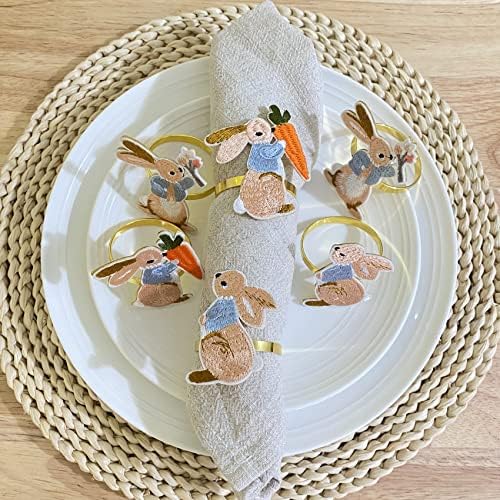 Сет на Ефем од 6 прстени за салфетка од зајаци Велигден зајаче држач за салфетка табела за табела за поставување забава за забава свадбени