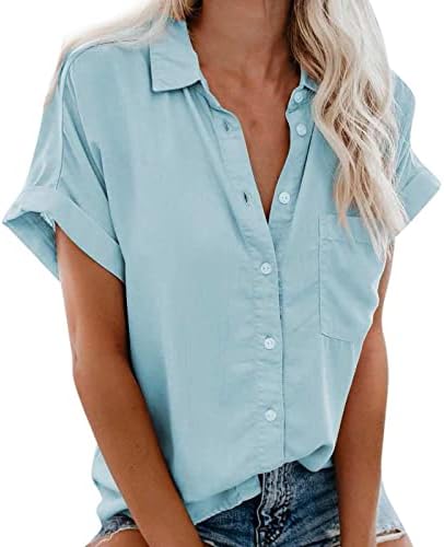Женска случајна копче надолу од кошула од туника цврста обична едноставна блуза лабава лабава трендовски блузи модни текови кошули