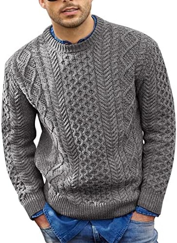 Падасо грд џемпер плус големина, машки џемпер цврст моден тркалезен врат со долг ракав плетен врв