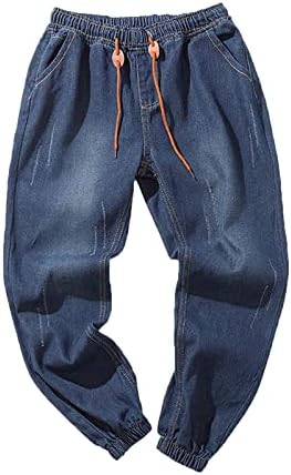 Обични панталони за мажи Машка улица Оригинална преголема еластична чипка на панталони хеланки Обични фармерки