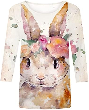 Велигденска кошула за зајаче за жени слатки печатени врвови со долги ракави маички 3/4 ракави кошула