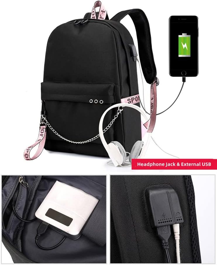 Fsrongxi 17nch Nezuko Ранец Торба СО USB Полнење Порта, Аниме Лаптоп Ранци Со Слободен Приврзок За Клучеви