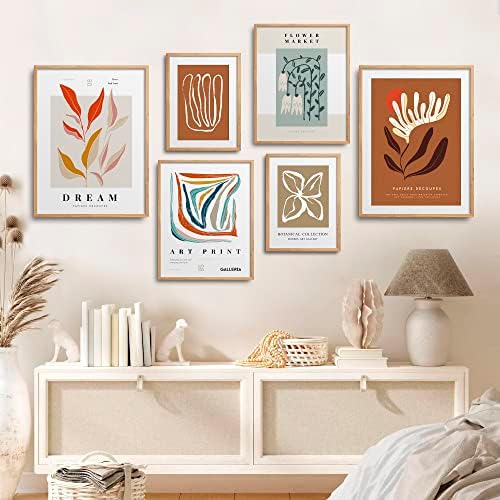 HomePack сет од 6 апстрактни дизајнирани Boho стил врамени отпечатоци на MDF печатена wallидна уметност сликарство домашна декорација