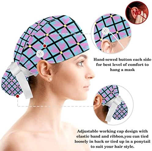 Цветни черепи образец Работно капаче со копчиња ， прилагодливо хируршки капаче за чистење со лак за коса