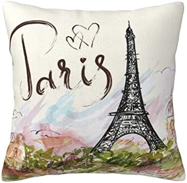 Qilerongrong Декоративна фантастична Ајфелова кула Париз Романтична Франција печатење Фрли перници за капаци 18x18in со скриен патент постелнина за перница за кауч тросед