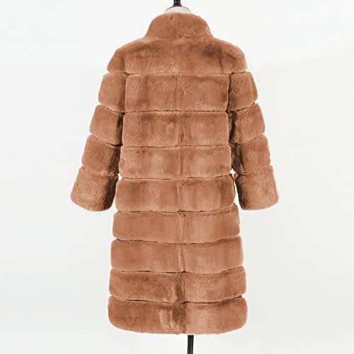 Womenените долги крзнено крзно палто отворено преден меки нејасен удобност топла надворешна облека парка долга павче зимска