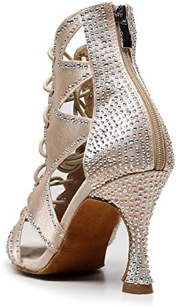 Чизми за танцување со отворени пети Dkzsyim, носани салса салса, чипка за танцувачки чевли за танцување, модел QJW9001