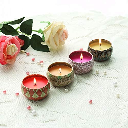 Миризливи свеќи, 4 парчиња/сет роза јасмин лаванда градинарска преносна туристичка лименка од свеќа соја восок подарок за олеснување