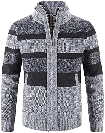 Плетена јакна палто за мажи случајни блок печатена јака топла кардиган џемпери патент кабел плетени џемпери