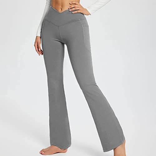 Обични панталони за јога за подигање за жени меки високи половини со трепет тренерски хеланки Палацо работа атлетски широки панталони со