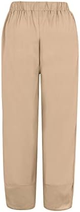 Летни обични постелнини панталони женски лабави се вклопуваат широки панталони со нозе со високи половини со долги панталони со џебови удобност