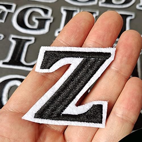 Misdonr Ironелезо на букви закрпи, 52 парчиња азбука извезени закрпи А-З, за ранец за облека, торбички торби црна