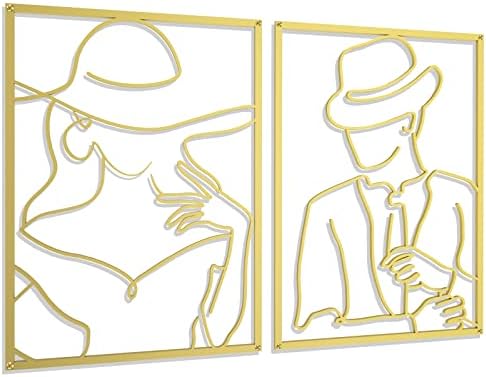 Ацетиамин 2 пакува златен wallиден уметнички декор, модерен апстрактна машка и женска единечна lineидна скулптури, метална уметност во форма