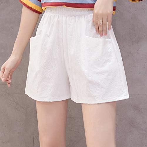 Зепервоба памучни постелнина за жени за жени летни обични панталони со џебови со цврста боја на високи половини со широки нозе