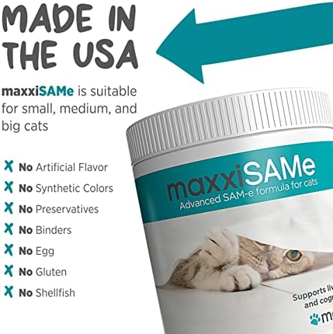 Maxxipaws Maxxisame Напредно SAM-E црн дроб и когнитивен додаток за мачки дадени со храна, прав 3,2 мл