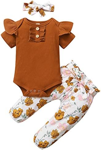 Килио новороденче облека за девојчиња со кратки ракави со кратки ракави, ромпер сончогледи, кратки девојки за новороденчиња, цветни