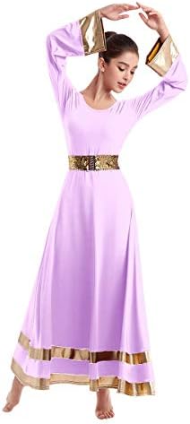 Womenените метални пофалби танцувачки фустан bellвонче со долг ракав со целосна должина литургиска туника здолниште+секвенци за