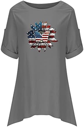 4-ти јули Патриотски врвови на женски американски знамиња Денот на независноста на Денот на независноста 3/4 ракав О-вратот памучни