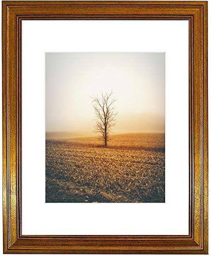 Голден Стејт Арт, 11x14 Фото рамка со бел мат за 8x10 слики и вистинско стакло, широко 1,25-инчи, темно злато