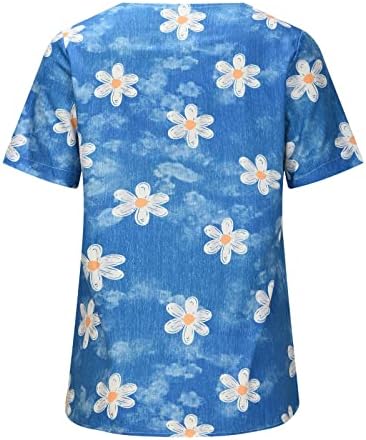 Женски летен есен скромен блуза краток ракав 2023 облека цветна графичка бранч врвна мета за девојчиња pq pq