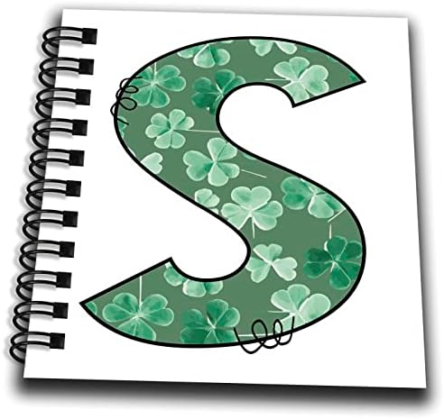 3drose Симпатична зелена четири лисја детелина кадрава знак монограм почетни S - книги за цртање