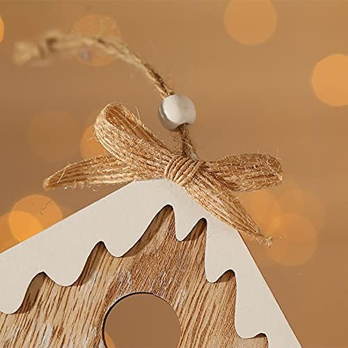 Снежен човек Божиќ Мал украс украси дрвени обоени цртање приврзоци Бел Божиќ украси жица завеса прачка 16ft