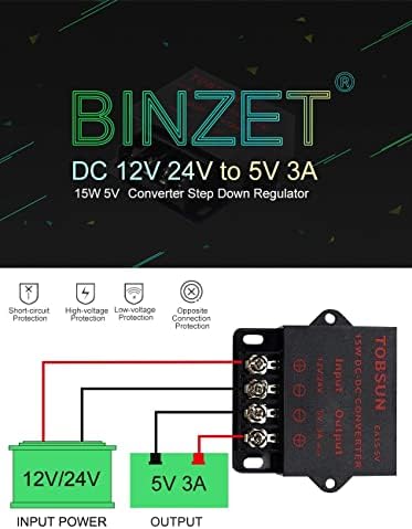 Регулаторот на конверторот на конверторот Binzet DC Регулирано напојување на трансформаторот на трансформаторот, 12V / 24V до 5V