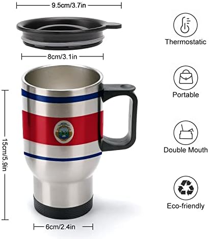 Знаме на Костарика знаме 14 мл патување со кафе -чаша од не'рѓосувачки челик изолирана чаша со капак