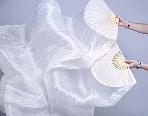 Fjyiri Women 1 пар рачно изработена свила со долг стомак танцува обожавател бела боја
