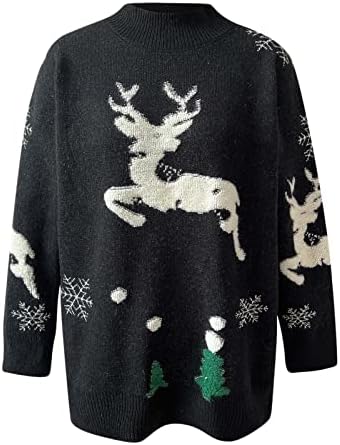 Божиќни џемпери за жени Симпатична ирваси печати обична лабава лабава долга ракав екипаж на џемпери на врвови за џемпери на врвови