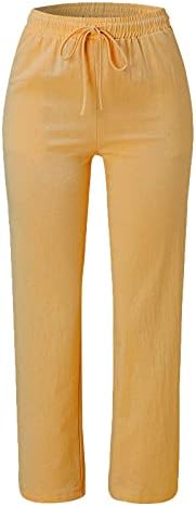 Wocachi женски обични широки нозе со високи половини панталони памучни постелнини за лабава лабава вклопена права панталона