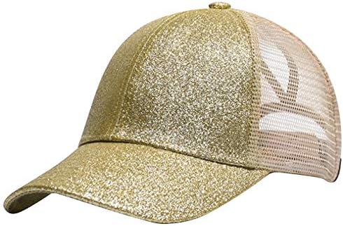 Anna-kaci женски бејзбол капа на сјај, сјајник конска опашка, висока неуредна пунџа Понкикап камионџија тато капа