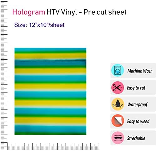 Холографски винил за пренос на топлина: 5 пакувања 12 x 10 листови ， HTV винил пакет за маици и други ткаенини, лесни за сечење, плевел и притискање