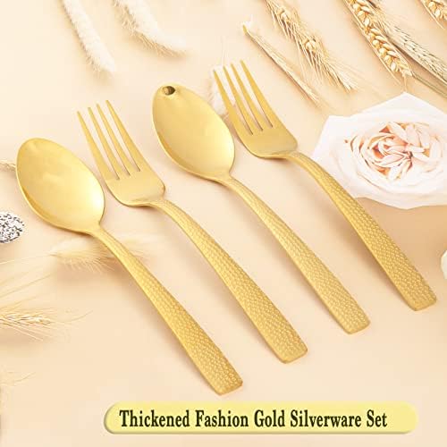 Зачукуван златен сребрен сад за 8 златници со злато со злато за храна постави 40-парчиња злато прибор за јадење за домашен ресторан
