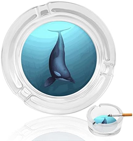 Убиец кит стакло од пепелници тркалезна лента за пепел симпатична убава сопственичка на пепел за украсување на палубата за домашни канцеларии