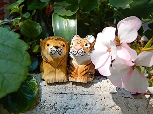 Декорација на тигар фигурина Дрвена статуа уметност мачка Бенгал шарена минијатурна врежана мала скулптура на животни