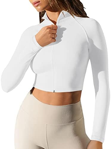 ЛАСЛУЛУ женски патент тренинг врвен беспрекорен долг ракав ребрести јога атлетска кошула исечени џемпери тенок вклопат култури врвови