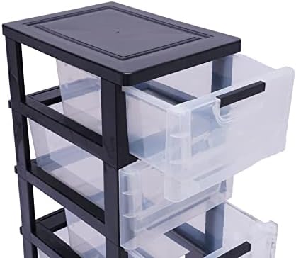 Стабилни пластични фиоки за складирање со тркала пластичен кабинет за складирање со 5 фиоки кула за складирање на облека