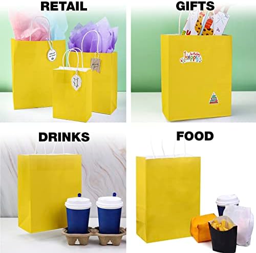 Ecoptimize kraft хартиени кеси со рачки, 5,9 x 3 x 8 30 парчиња жолти - еколошки и рециклирачки торби за подароци од дрвена пулпа - отпорност