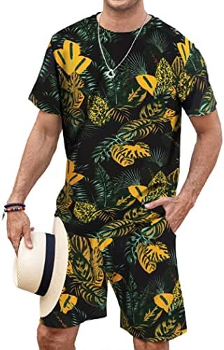 Машка маичка маичка маичка постави летни облеки на плажа цвеќиња со шорцеви од 2 парчиња