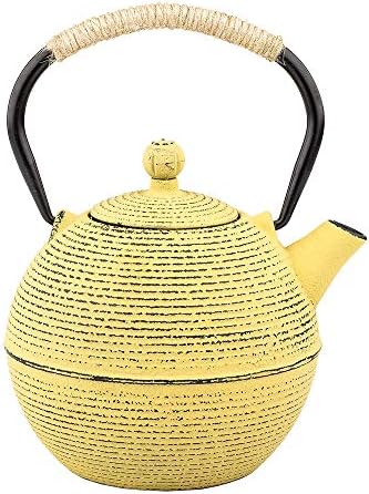 Чај котел, јапонски чајник од леано железо со инфузер од не'рѓосувачки челик, котел од леано железо, издржлив железен чајник обложена со емајлиран