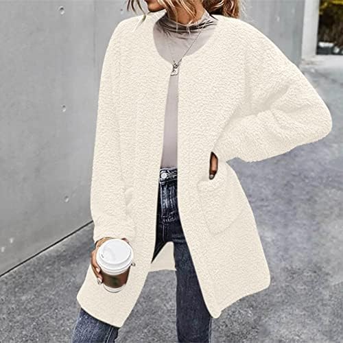 Зимска облека за жени 2022 случајна цврста боја Фази од руно отворено предно кардиганско палто faux топло топло