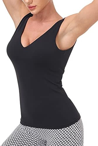 Врво на тренингот за жени со јога резервоари со вградени во градник жичана јога градник салата, трчање атлетска кошула V-врат камизола