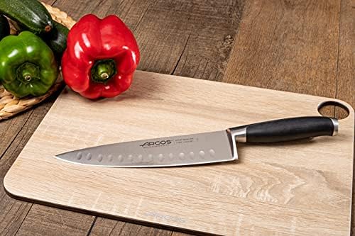 АРКОС готвач нож 8 инчи не'рѓосувачки челик. Професионален нож за готвење двојно заострување за сечење храна. Ергономска полиоксиметиленска рачка