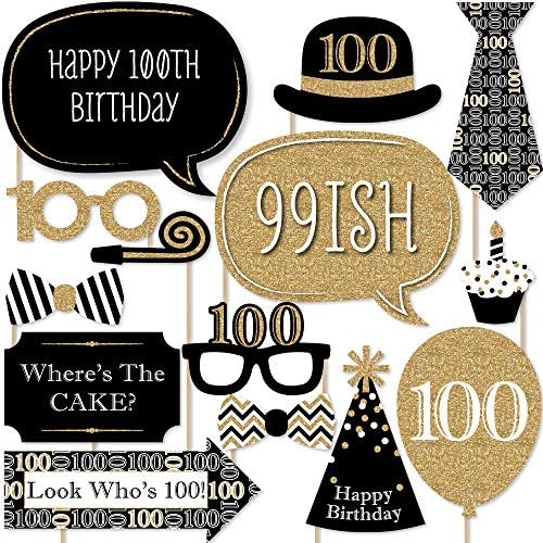 100 -ти роденден на возрасни - злато - комплет за реквизити за фото -забава за роденденска забава - 20 брои