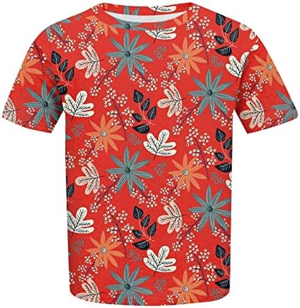 Женски плус големина врвови со цветни печатење екипаж на вратот со кратки ракави кошули лабава вклопена тунична блуза стилски маички со