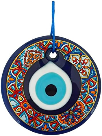 Erbulus 4.3 Стаклен сино злобно очен wallид што виси шарен цветниот дизајн украс - турска мушка на Назар - шарм за заштита на домот - амајлија